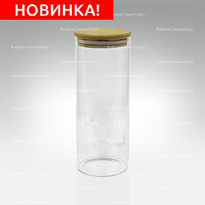 Банка 1 л стеклянная с бамбуковой крышкой оптом и по оптовым ценам в Челябинске