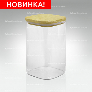 Банка 1,1 л стеклянная квадратная с бамбуковой крышкой оптом и по оптовым ценам в Челябинске