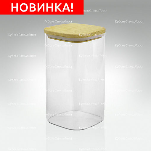 Банка 1,35 л стеклянная квадратная с бамбуковой крышкой оптом и по оптовым ценам в Челябинске