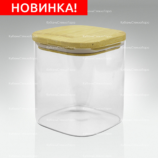 Банка 800 мл стеклянная квадратная с бамбуковой крышкой оптом и по оптовым ценам в Челябинске
